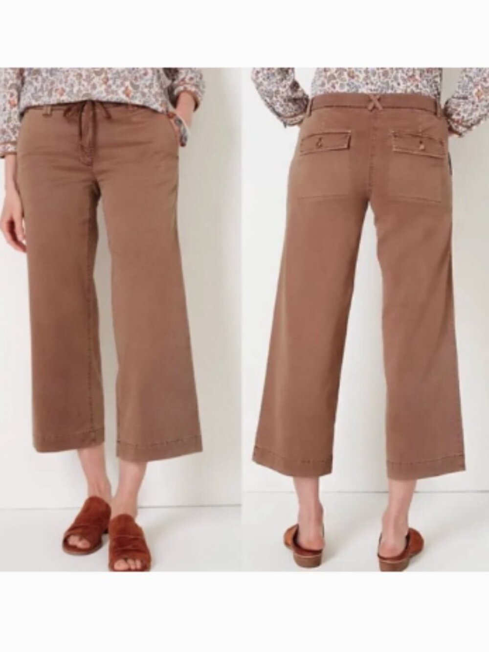 J Jill Wide Leg Crop Extra Soft Tie Waist Chino Pants Terracotta Orange Brown